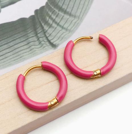 Stainless Hoop Earrings with Vacuum Plating and Enamel Oil Drop Design for Women