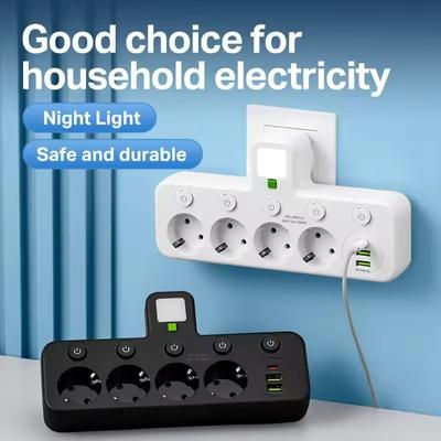 EU Power Strip – AC Sockets, USB & Type-C, 2 Versions Available, Individual Switches + Small Night Light