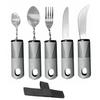 Stainless Steel Adaptive Foldable Utensil Set with Anti-Shake Rubber-Plastic Handle for Elderly Rehabilitation (Knife, Fork, Spoon)