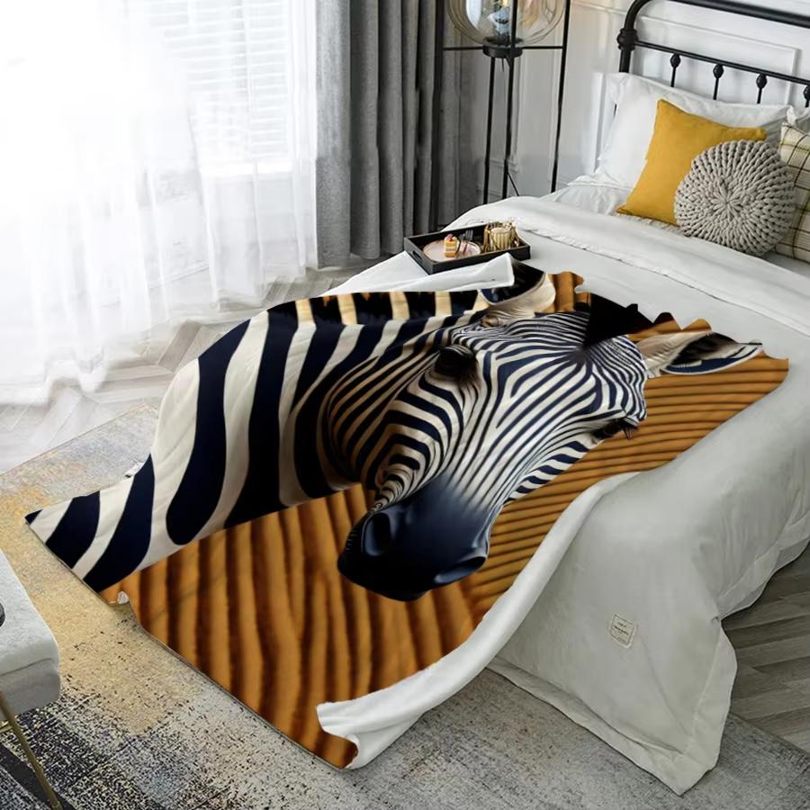Zebra Pattern Blanket Microfiber Flannel Cover Blanket Bedroom Living Room Sofa Soft And Comfortable Home Decoration