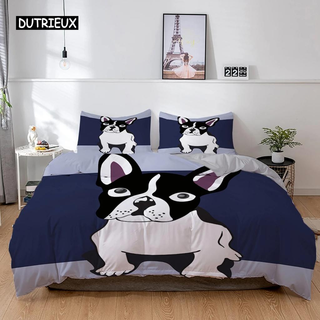 3D Dog Bedding Set Cute French Bulldog Puppy Duvet Cover Sets Cartoon Bed Cover Pet Animals Home Textiles Queen 23Pcs King Full