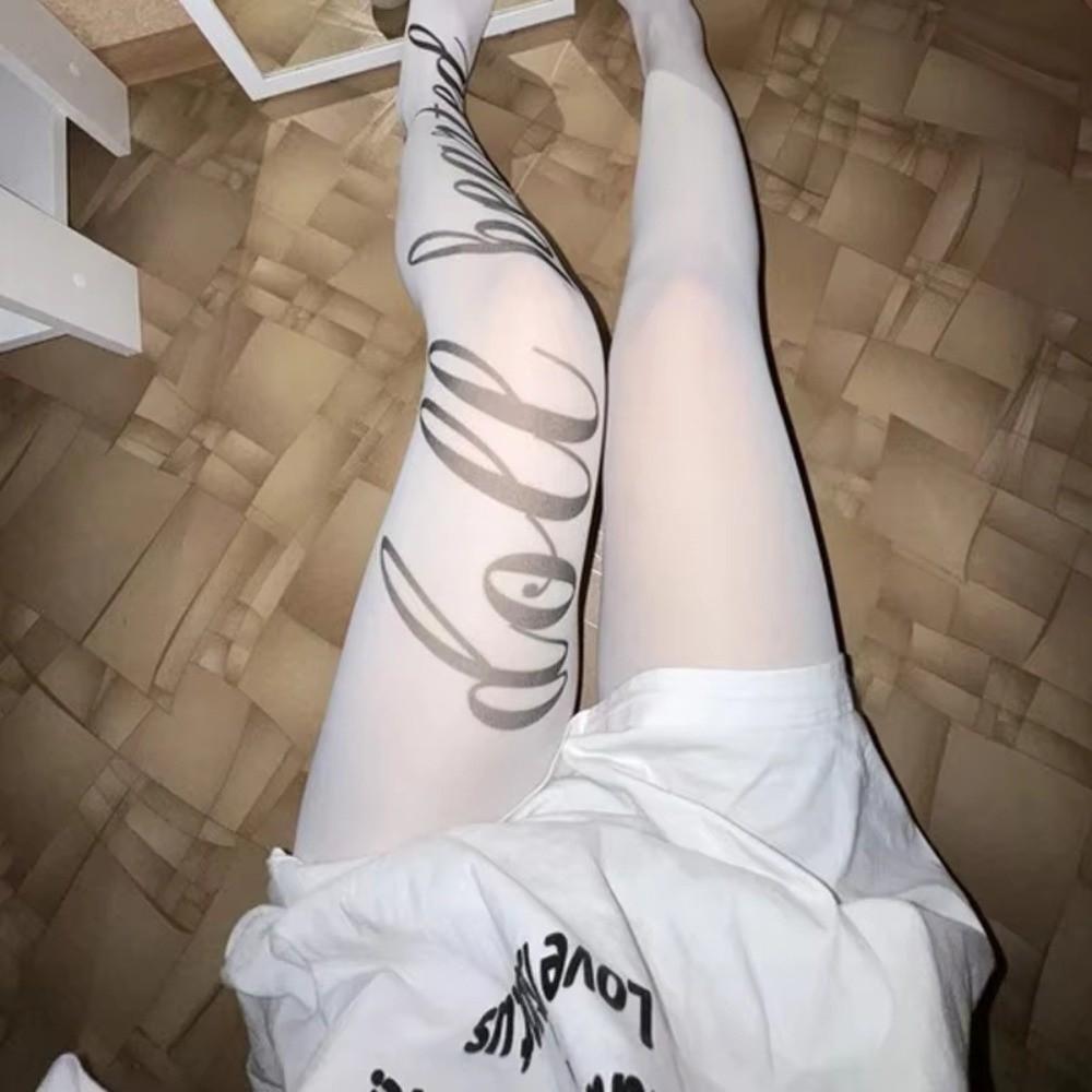 Slightly Transparent Y2K Stockings Letter Printing Gothic Stockings New Pantyhose JK