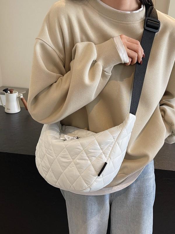 Autumn and winter pleated rhombus embroidery thread Oxford cloth bag 2025 new lightweight dumpling bag simple casual shoulder bag