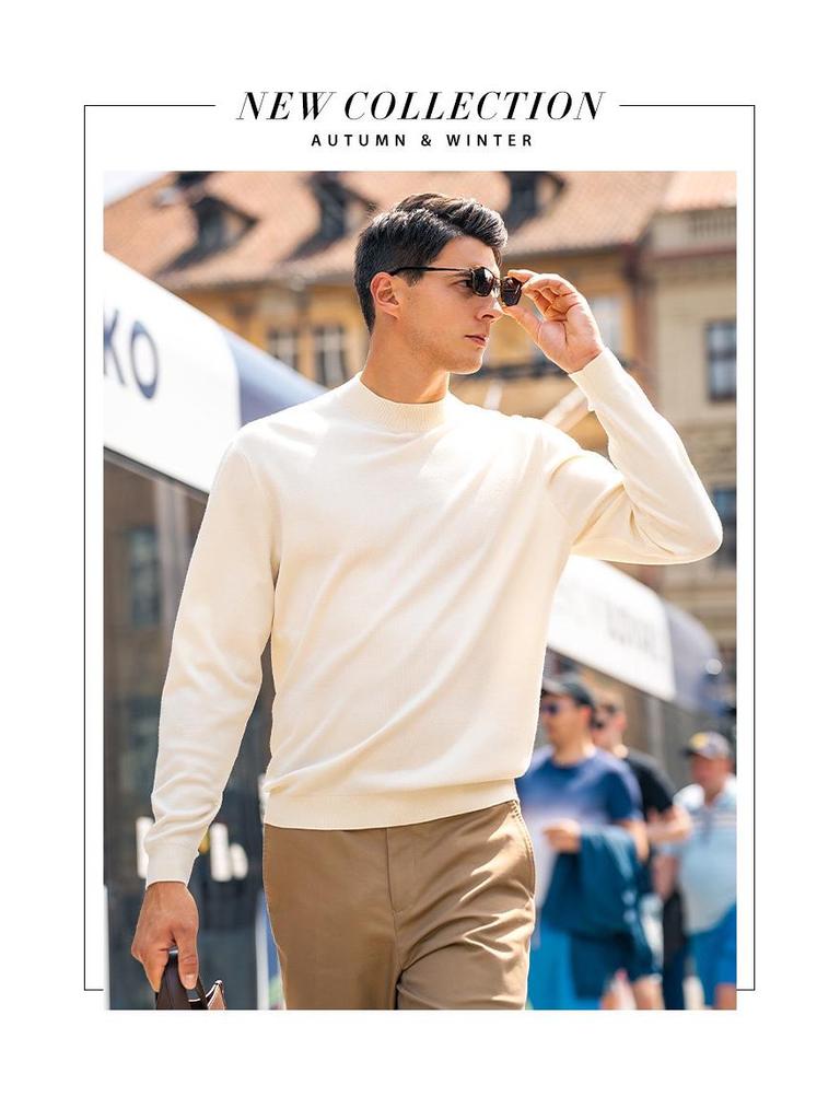 Men's Thickened Wool Sweater, Machine Washable, Solid Color - W9310 (Autumn/Winter)