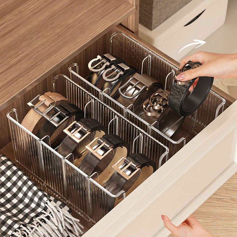 Acrylic Belt Storage Box with Removable Mesh Partition Display Box Waist Tie Scarf Organizer