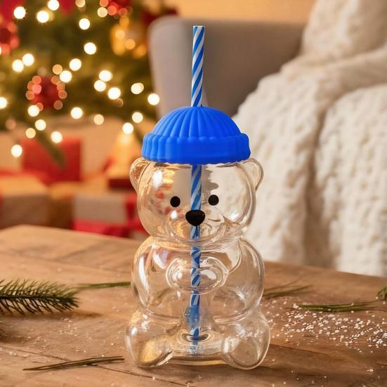 Bear Glass with Straw Thermal Resistant Cup for Coffee Beer Cocktails Cute Drinking Glass for Hot & Cold Beverages