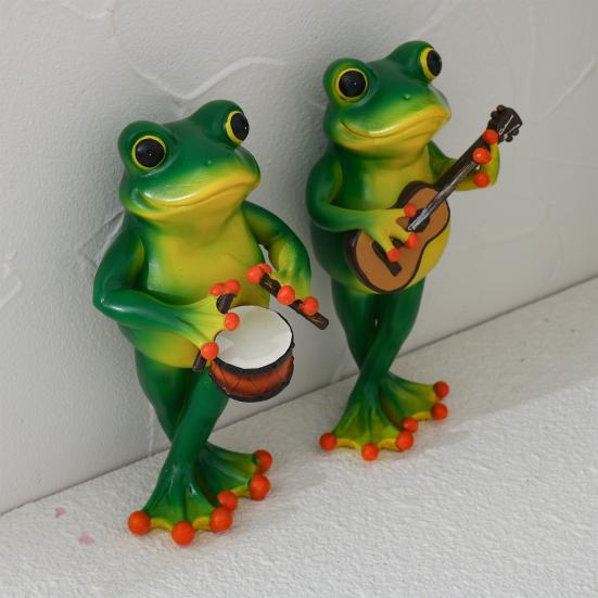 Yousheng Frog Musician Statue Hand-Engraved Frog Ornament with UV Coating Mini Resin Figurine Playing Musical Instrument Garden Decor