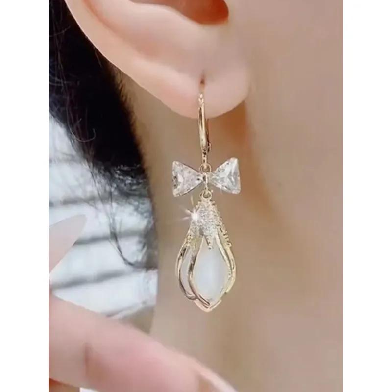 2 kusy módních a špičkových mašliček, kámen kočičí oko, květ tulipánu, dámské náušnice, náušnice, všestranný doplněk pro každodenní nošení