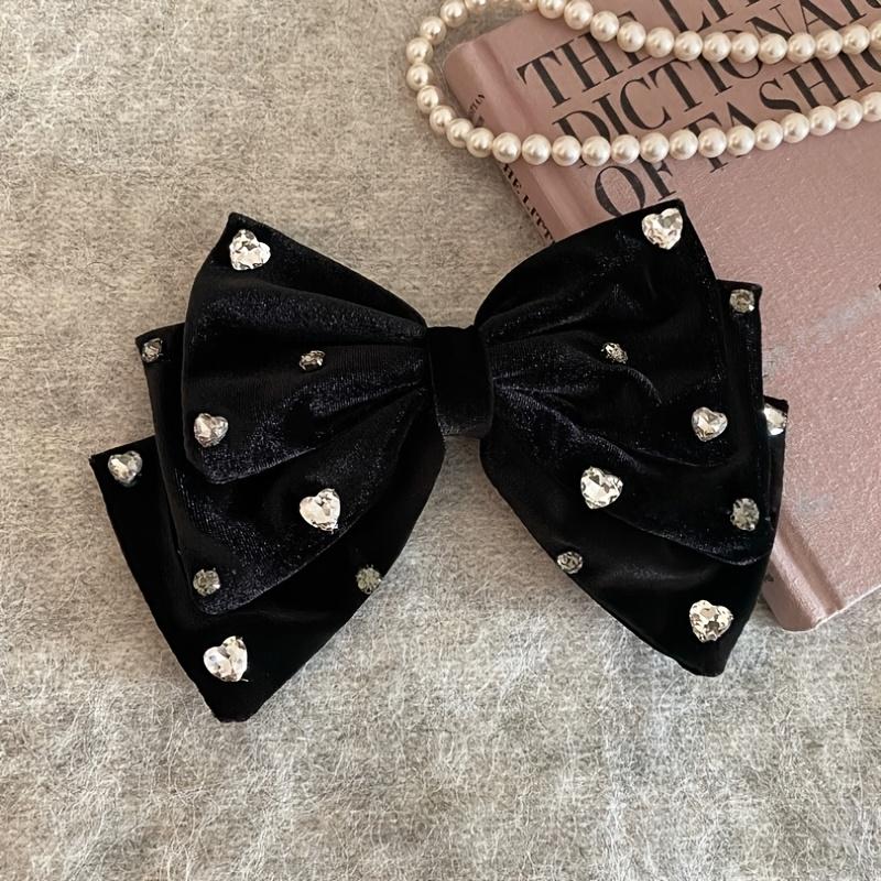 1pc Elegant French Bow Rhinestone Hair Clip-Black-Adorned Hairpin with Large Statement Bow for Women,Sparkling Hair Accessories