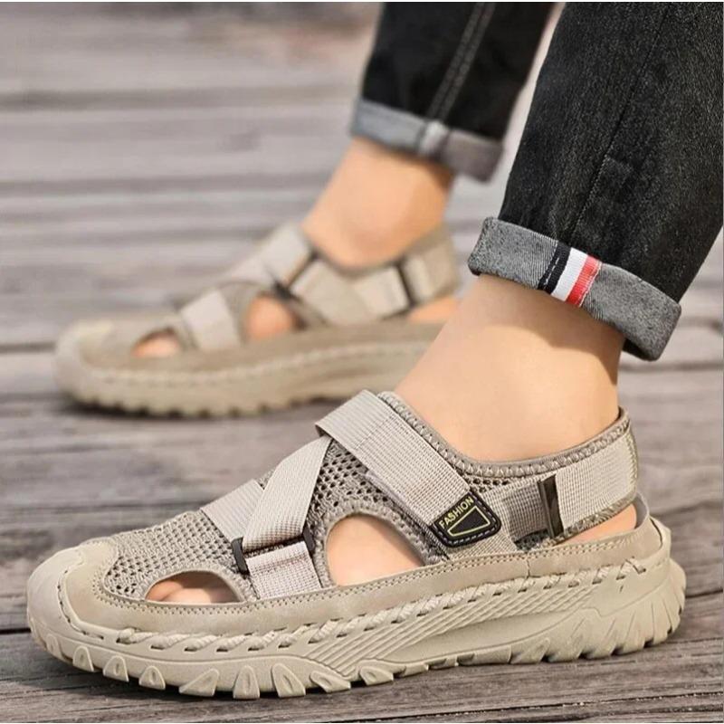 

2025 Summer Men Sandals Genuine Leather Mens Casual Shoes Outdoor Men Leather Sandals for Men Beach Shoes 46 хакі