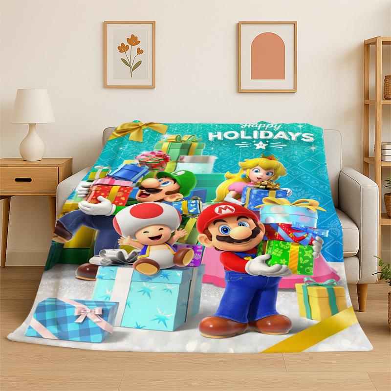 Cartoon M-Mario Bros Game Flannel Blanket Soft Warm Throw Blanket for Bedroom Living Room Bed Travel Camping Picnic Gift Kids