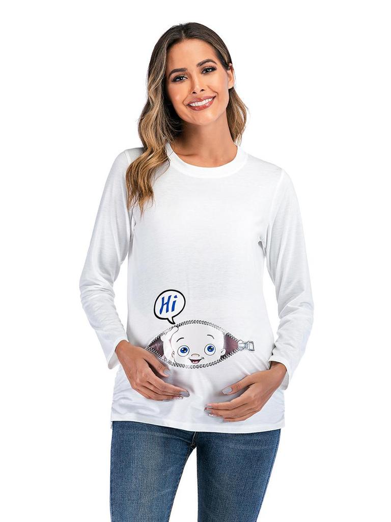 Evropské a americké těhotenské tričko s potiskem a dlouhým rukávem 2020