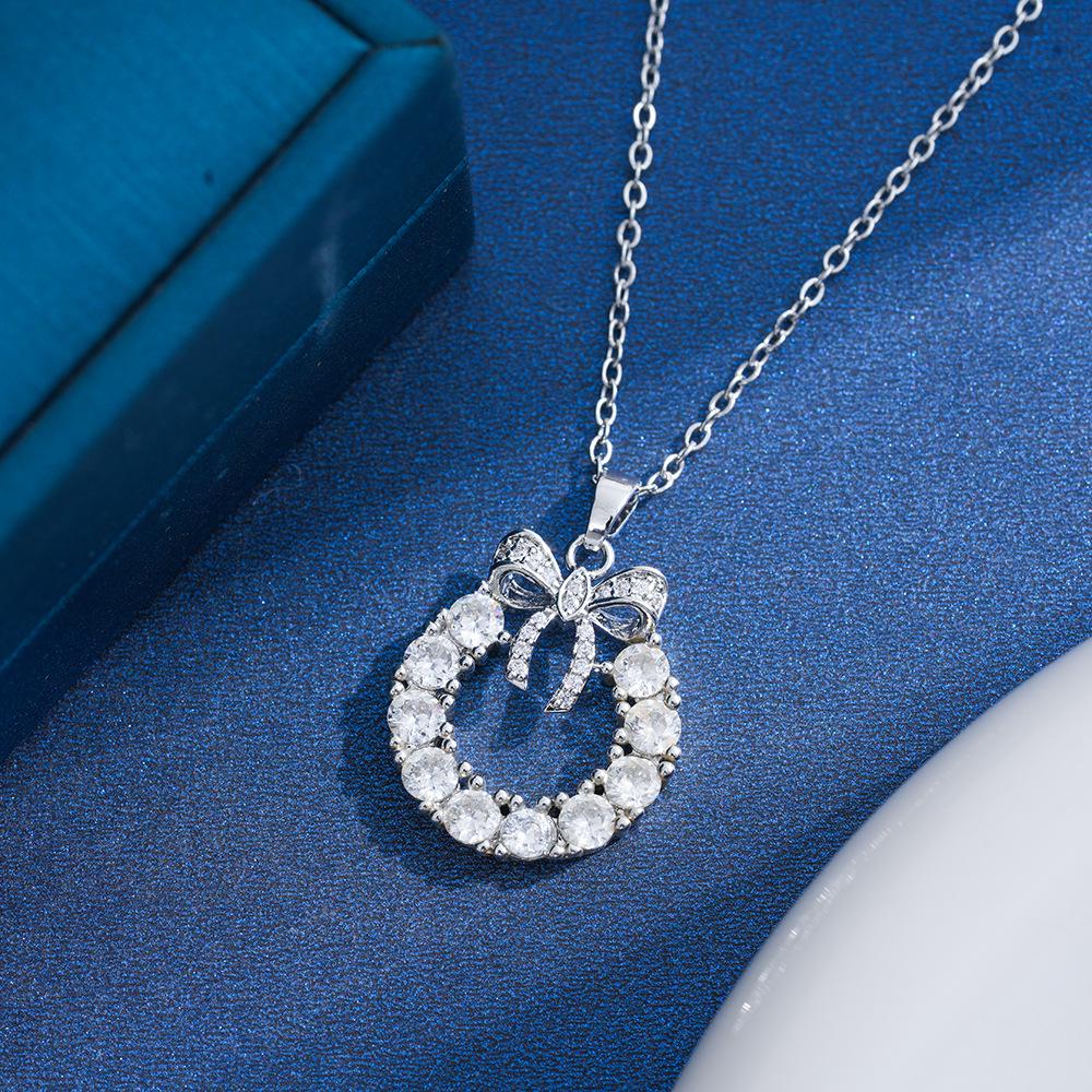 Pearl Bow Necklace with Colored Diamonds - Elegant European & American Style Women s Jewelry