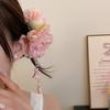 Bohemian Artificial Peony Flower Hair Clips Women French Imitation Pearl Long Chain Tassel Hair Accessories Vacation Party K1