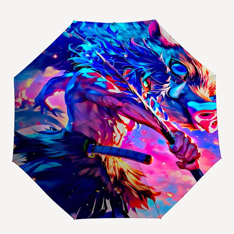 1pc Blue Beast Warrior Cartoon Umbrella, Portable 3-Fold Compact Umbrella, Suitable for Camping, Hiking and Travel, Ideal Easter Birthday Gift fo
