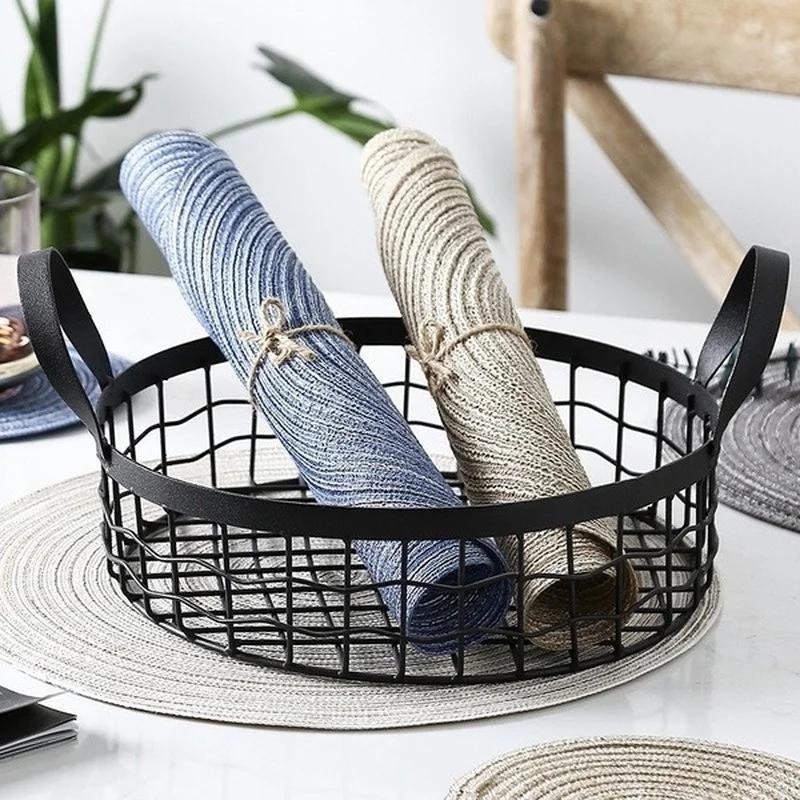 2Pcs/Set 38cm Round Ramie Insulation Pad Solid Placemats Linen Non Slip Table Mats Kitchen Accessories Decoration Home