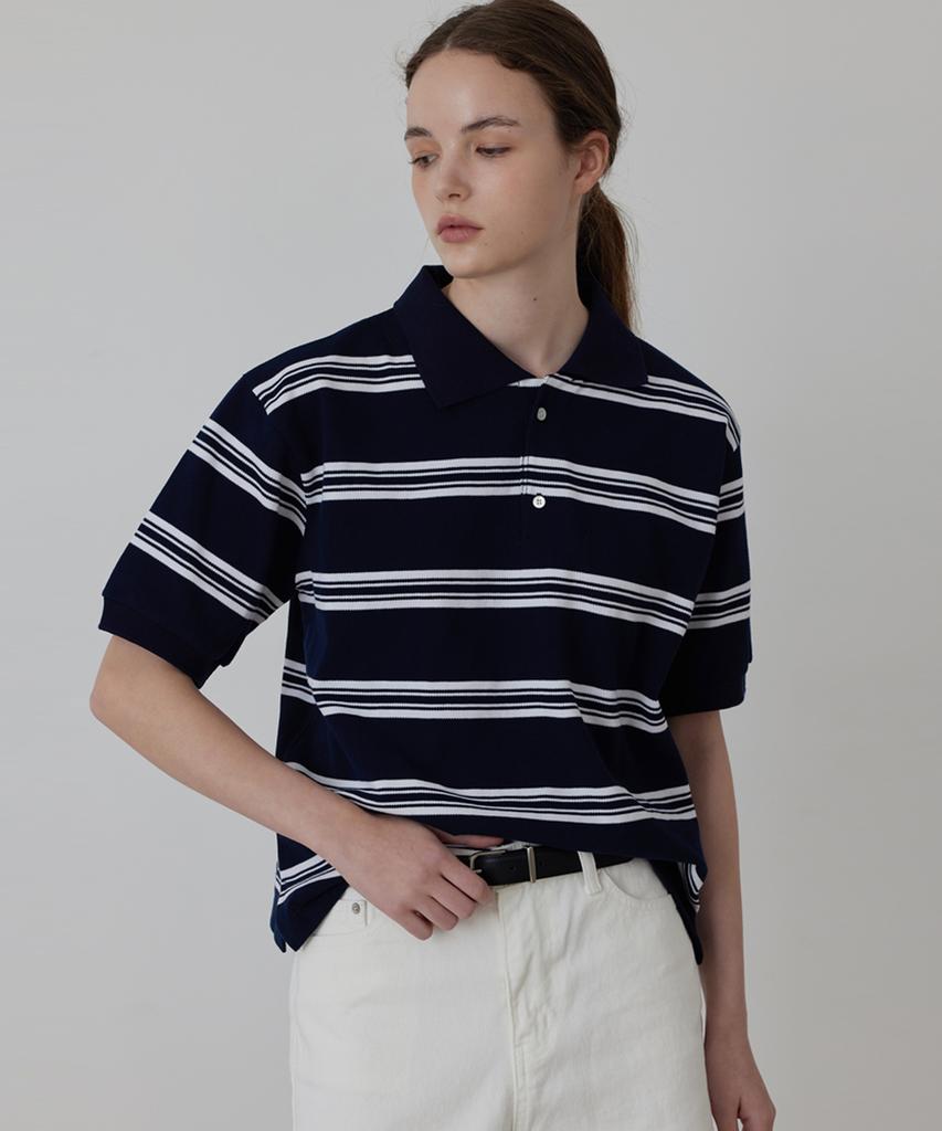 Kwinseulaebis Stripe Collar Half Sleeve Pk T-Shirt_Red_2Colors