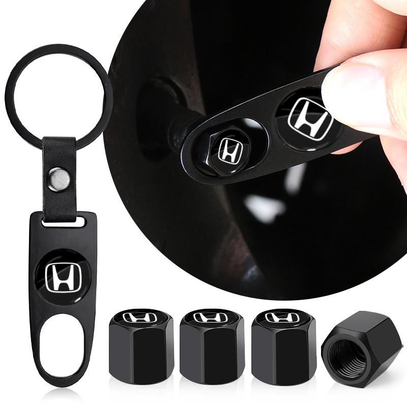 Fashion Car Tire Valve Caps with Car Badge Keyring Keychain Set for Honda Mugen Power TypeR Jazz City Civic Inspire Accord FIT HRV CRV Odyssey Jade