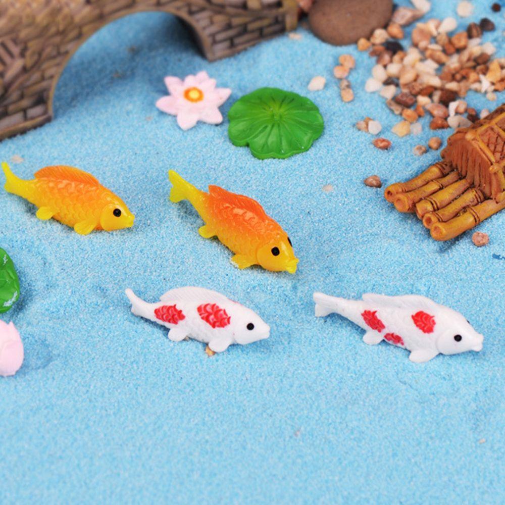 Lotus Flower Leaf Frog Goldfish Figurine Decor Miniature Resin Craft Model Ornament Mini Garden Fairy Decoration DIY Accessories