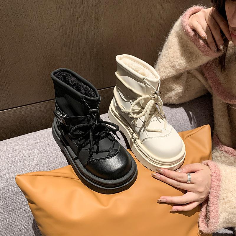 Women's Large Size Soft Sole Winter Warm Fur One Snow Boots Padded Lined Ankle Boots Anti-slip Hiking Casual Sports Cotton Boots