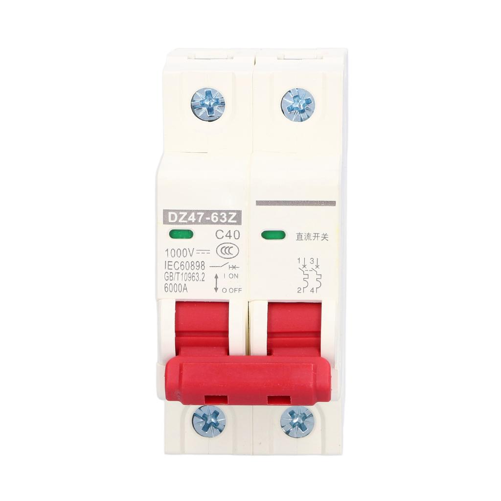 DC Miniature Circuit Breaker 2P Solar PV System Isolator DIN Rail Mount 1000V 40A DZ47‑63Z C40