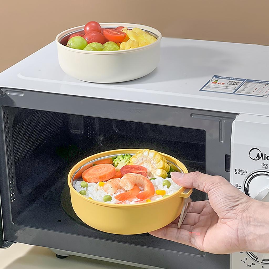 WORTHBUY Plastic/304 Stainless Steel Lunch Box For Student Kids Portable Microwave Round Leak-proof Fruit Salad Lunch Container