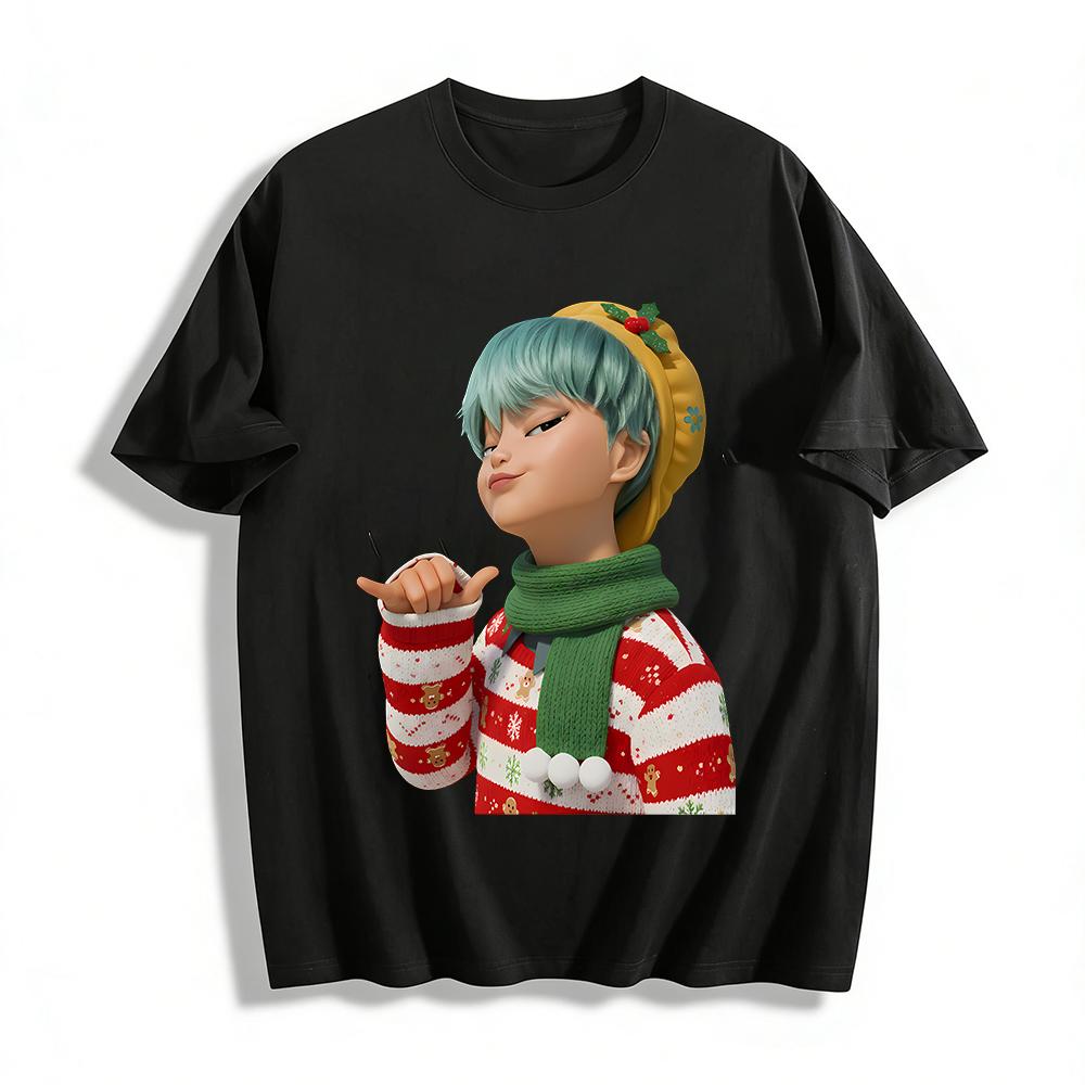 

Christmas Themed Trendy Printed Top Unisex Festival Atmosphere Crewneck Knitwear Casual Versatile Top Pure cotton T-shirt 6XL