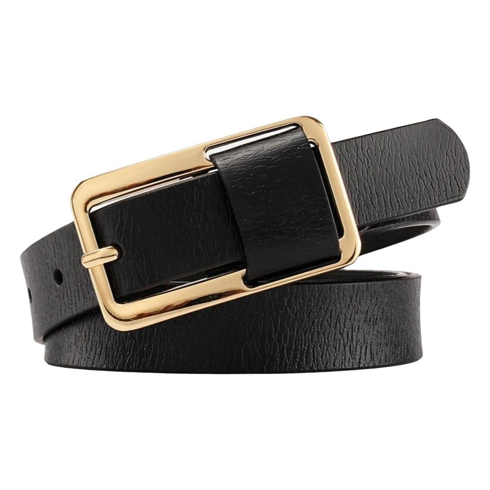 Metal Buckle Thin Waist Belt Solid Color Women Waistband Adjustable Genuine Leather Belt  Party чёрный