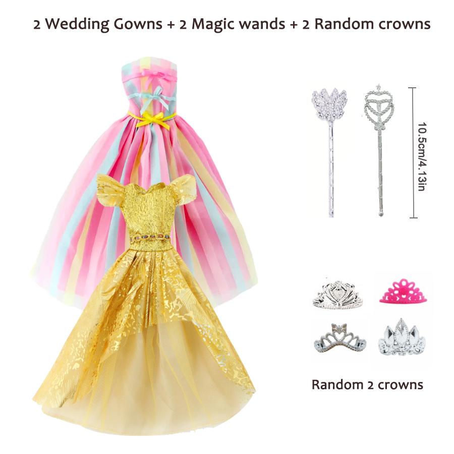 6pcs Doll's Wedding Gowns Evening Dress Set For 11.5in/30cm Dolls with 2 Magic Wand 2 Crowns Toy Princess Doll Fashion Clothes