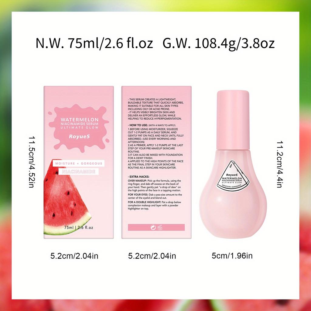 Watermelon Niacinamide Serum Facial Nourishing Moisturizing Small Bulb Serum Improve Facial Blemishes Serum 75ml