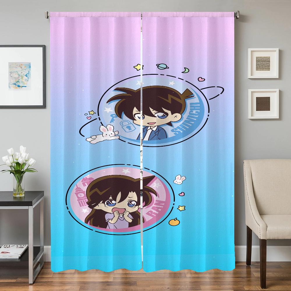 

Set Of 2 Window Kitchen Curtains Living Room Door Curtain Detective Conan Bedroom Decoration Partition Blackout Polyester Ideal For W100*H130(CM)-Hooks&2PCS