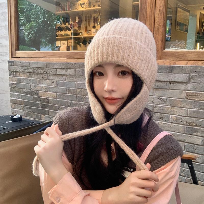 Hat Women's Wool Pullover Hat Students' Warm Ear Protection Knit Hat Korean Version Versatile Sweet Cute Fashion Lei Feng Hat