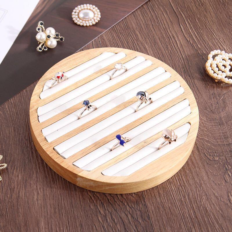 Wood Round Shape Jewelry Tray Ring Earrings Bracelet Display Plate Jewellery Storage Stand Counter Props