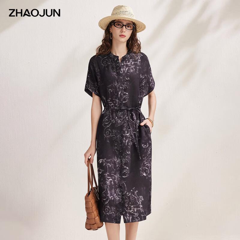 Women s 100% Mulberry Silk Loose-Fit Short Sleeve Baroque Pattern Dress 2XL