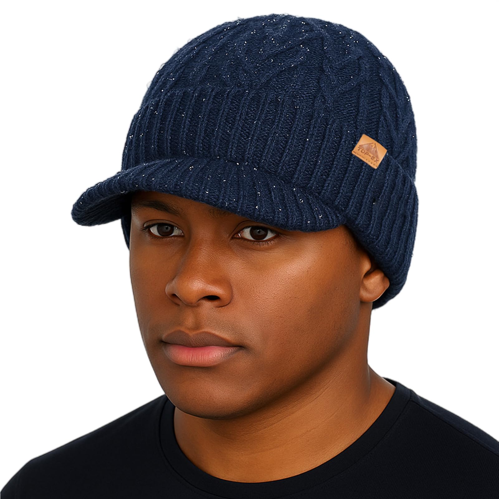 

Navy Waterproof Beanie with Fleece Merino Wool Cold Protection [TOP-EX] Brim, Lining, Blend, Men s & Women s, M/L, Running, Winter,