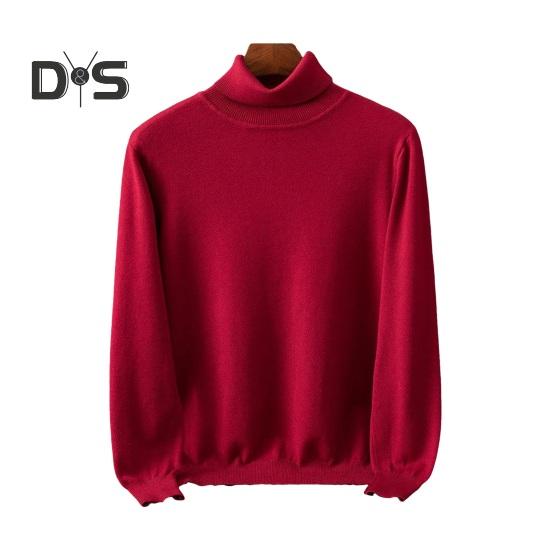 

Осень-зима мужской свитер с высоким воротником, толстый эластичный трикотаж с длинными рукавами, теплый однотонный трикотаж, свободный повседневный деловой свитер M вино красного