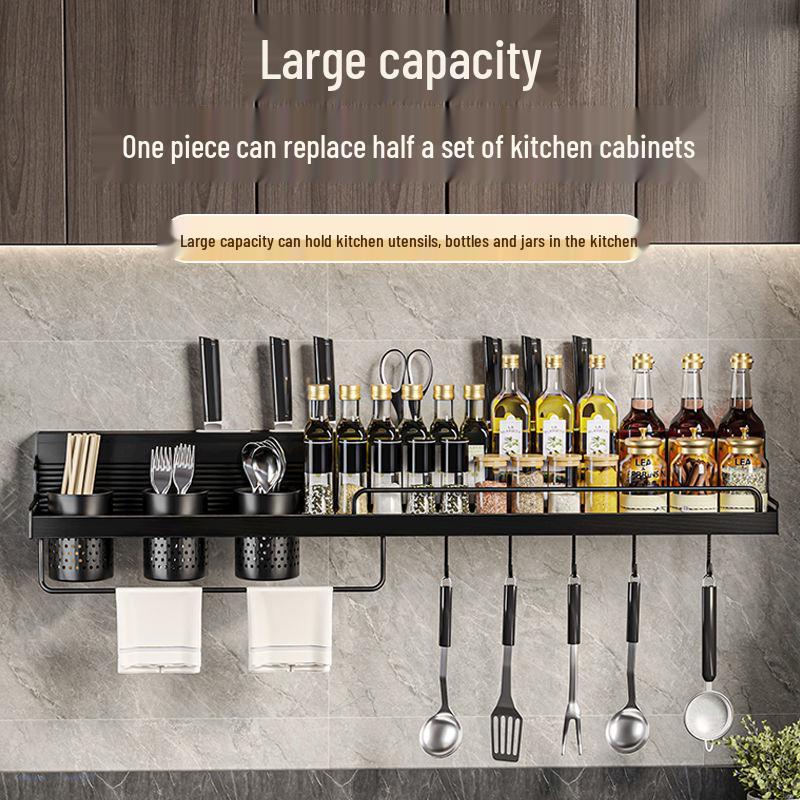 Punch-Free Aluminum Kitchen Wall Organizer: Multifunctional Rack for Utensils, Knives, Seasonings, and Chopsticks