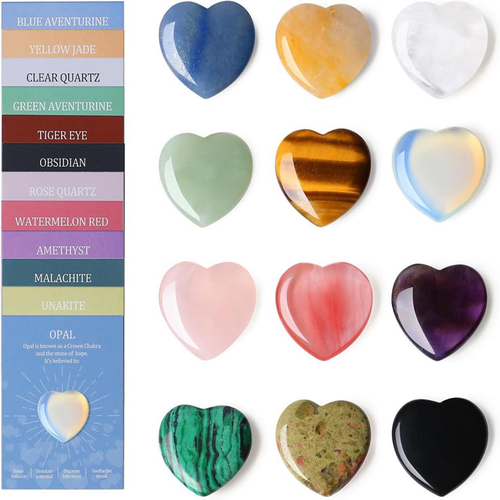 Pierre de Cristal Naturelle en Forme de Cœur Carte Cadeau pour Fête Cartes Échange Scolaire 2026