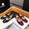 AK-[] Mary Jane Schuhe Damen Frühling neue Ein-Wort-Schnalle Strass dicker Absatz Einzelne Schuhe Damen
