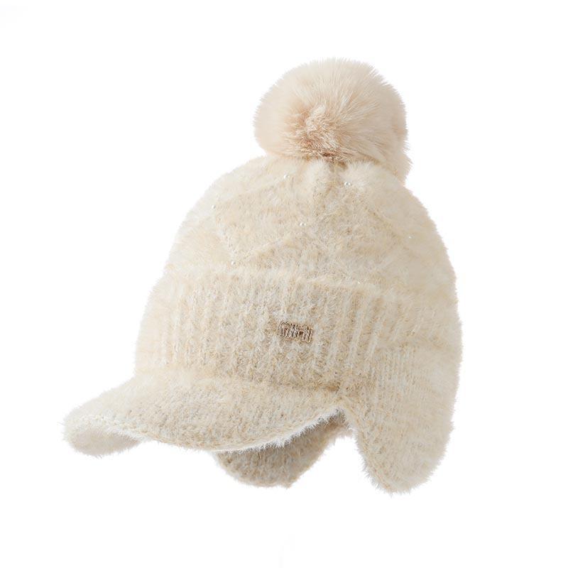 

Осінньо-зимова жіноча вітрозахисна шапка з вовни для захисту вух, вулична вітрозахисна тепла плюшева потовщена перлинно-плюшева в язана шапка One size бежевий