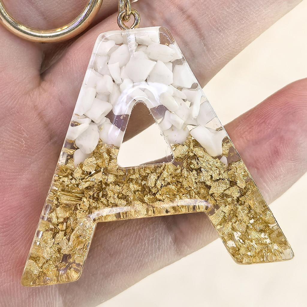 Golden Letter Keychain Crystal Epoxy Pendant A To Z Simple Bag Gifts for Women Couple Family Keychain Pendant