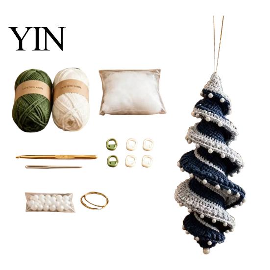 Festive Handmade Ornaments Christmas Ornament Crochet Kit, DIY Spiral Tree Starter Xmas Relaxing Crafting Hobbies Craft Kit for Holiday Home