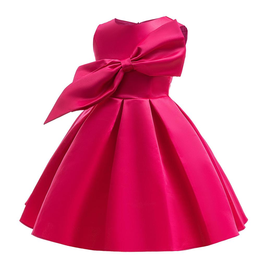 Robe de Soirée Princesse à Nœud pour Filles - Vêtements d'Enfants à la Mode de Couleur Unie