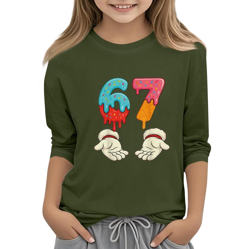 Children's Fashion Three-Quarter Sleeve Round Neck Printed Casual T-Shirt Top
