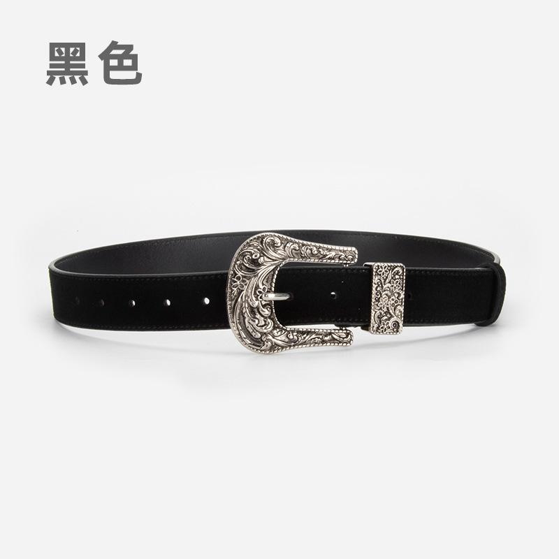 Women'S Leather Belt Personalized Retro Style Carved Needle Buckle Skirt Decorative Belt Women