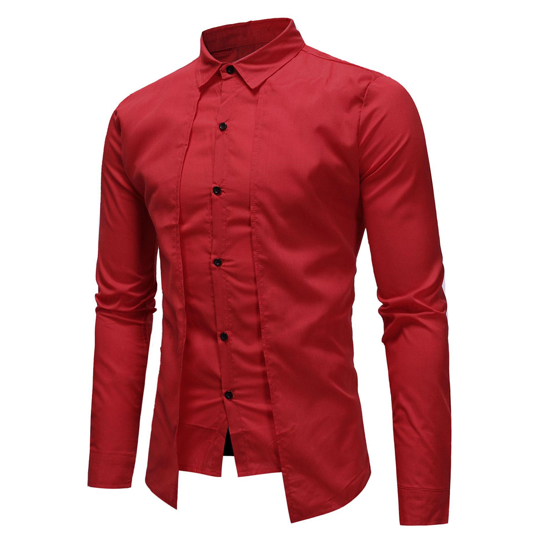 Double-Breasted Two-Piece Long-Sleeved Casual Shirt S красный
