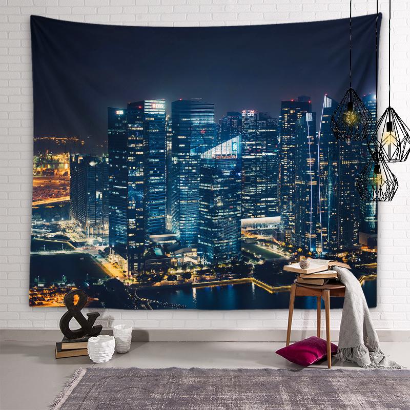 Stadt-Nachtansicht-Wandteppich, Nachtbeleuchtung, ästhetischer Wandteppich, Weltlandschaftlicher Ort, Stadtgebäude-Wandteppich, Wohnzimmer-Heimdekoration