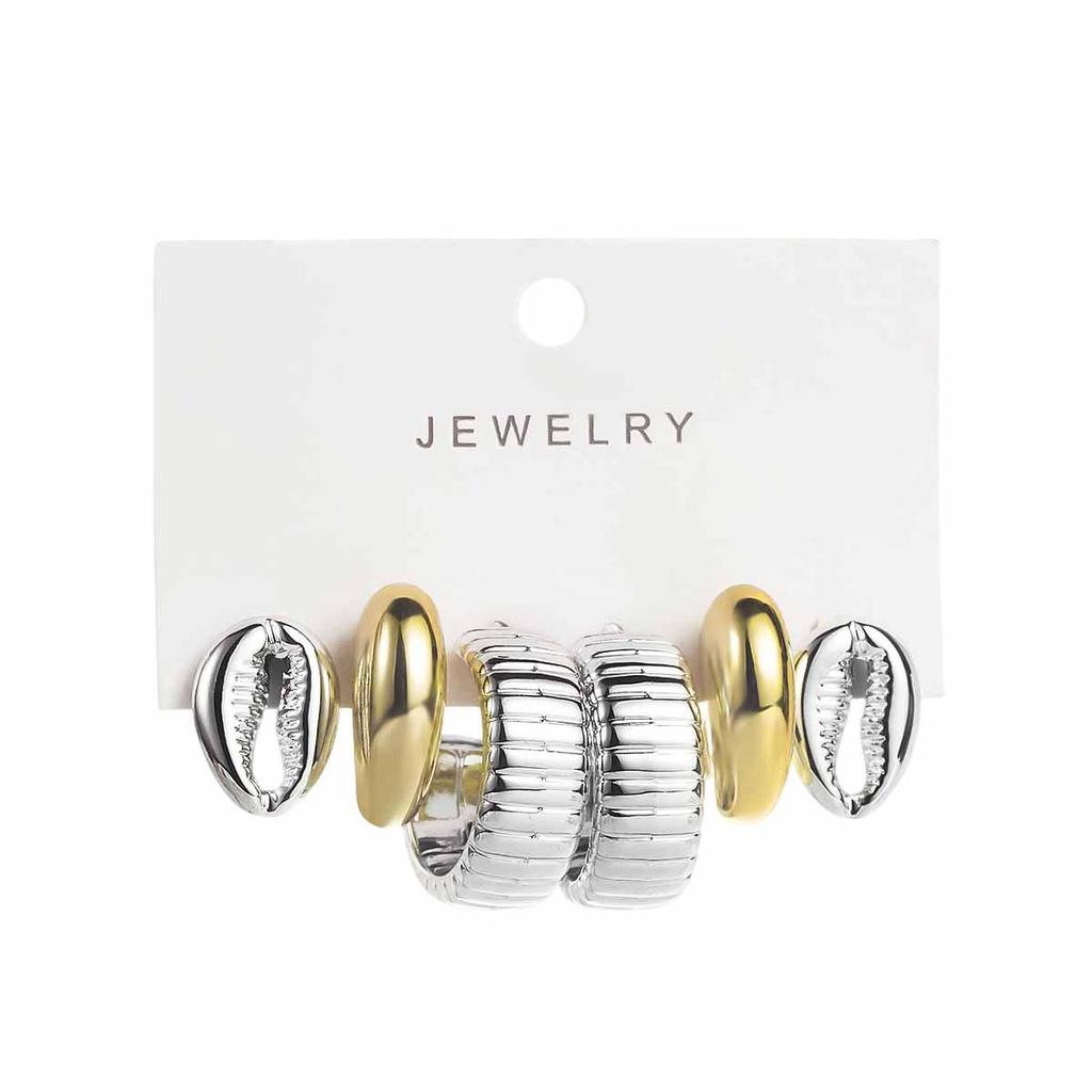 Women Fashion Two Tone Metal Multi Element Geometric Earrings Set C Shape Retro Luxury High Grade Ear Cuffs Studs Ear Jewelry