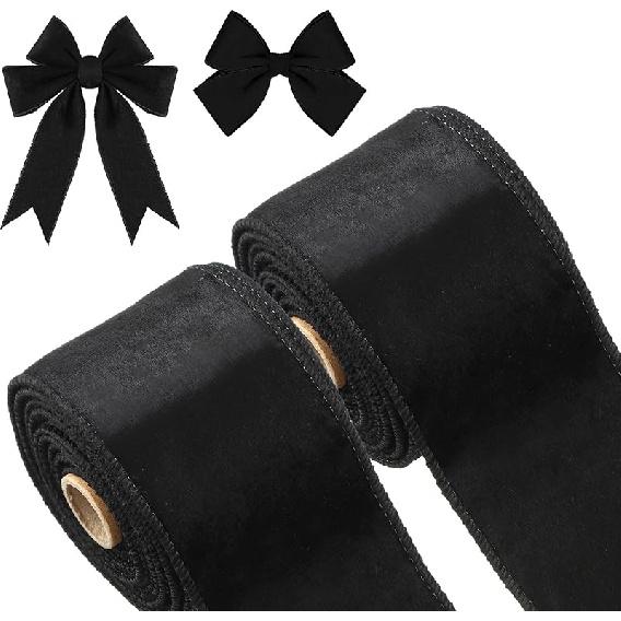 2 Rolls 2.5 Inch 10 Yards Christmas Velvet Ribbon Single Face Christmas Plain Velvet Ribbon for Gift Wrapping Crafts Xmas Wreath Tree Decor(Red)