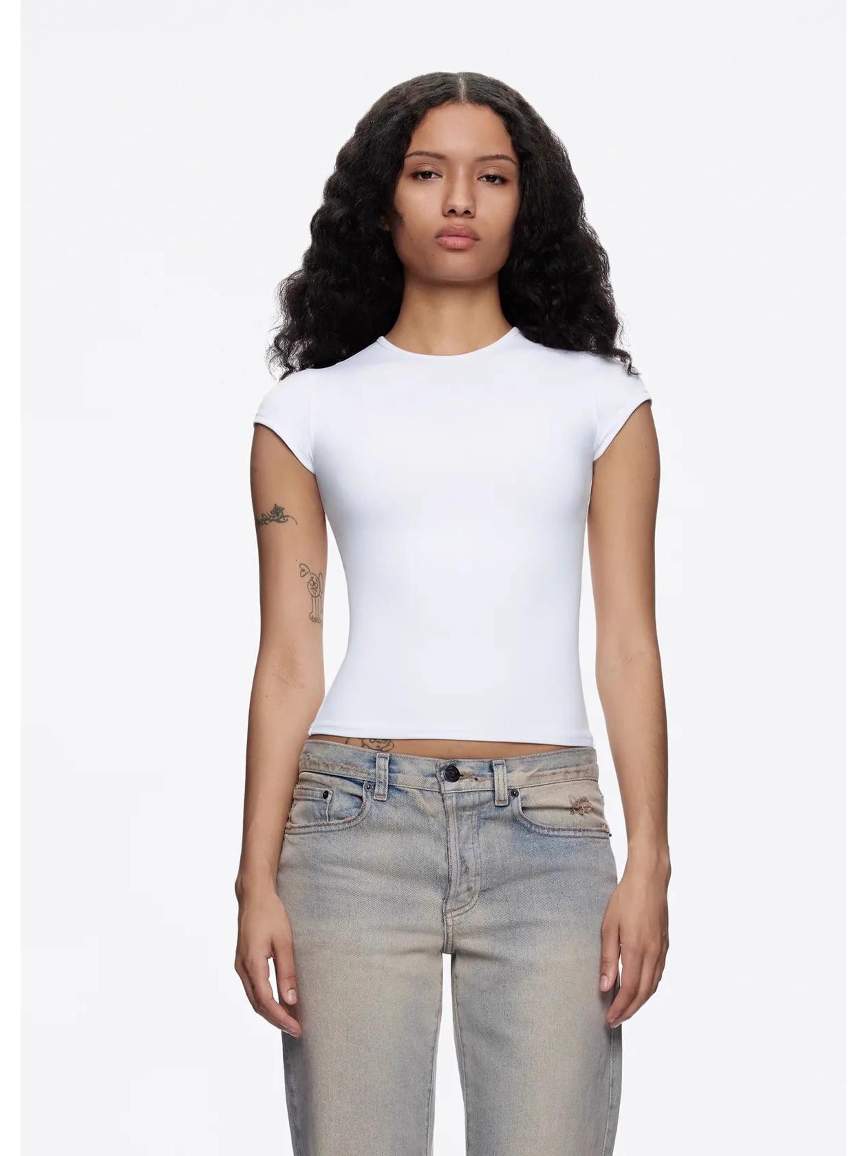 

Женская приятная к коже эластичная футболка для фитнеса - быстросохнущий топ с коротким рукавом Small белый